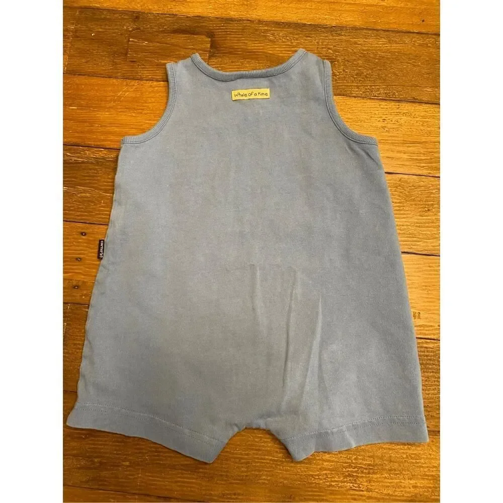 Carters vintage whale romper one piece blue baby boy